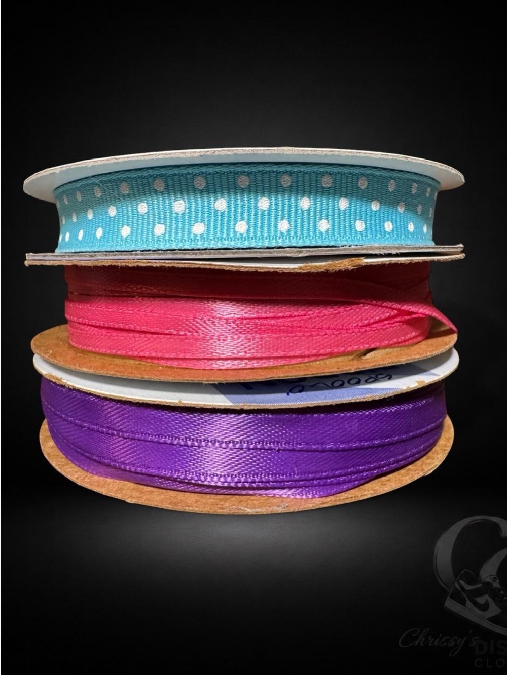 Source Unknown Polka Dot Aqua, Hot Pink & Violet Ribbon Trio